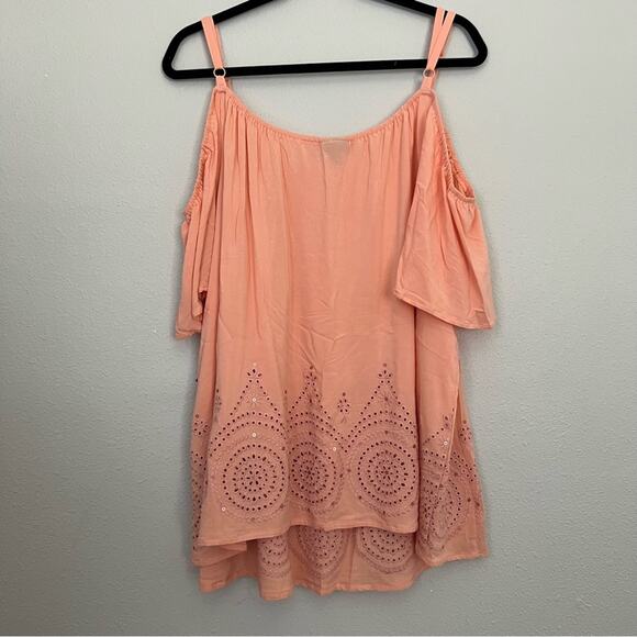 Torrid Challis Eyelet Border Cold Shoulder Peach Orange Top Women's Plus size 3X - Picture 3 of 5